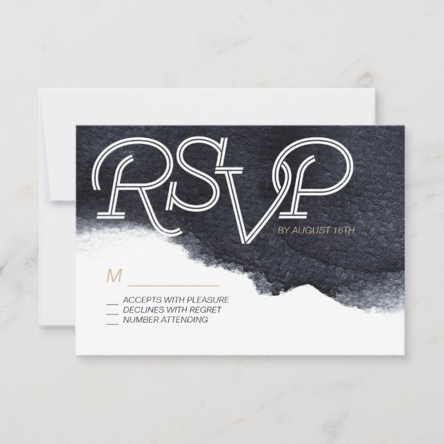 Indigo watercolor modern simple wedding RSVP Card (Front)