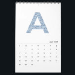 Indigo Watercolor Pattern Minimalist 2019 Calendar<br><div class="desc">Indigo Blue Watercolor Pattern Minimalist 2019 Calendar</div>
