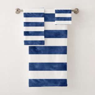 Indigo Watercolor Stripes Bath Towel Set