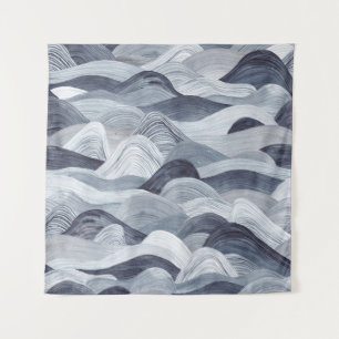 Indigo Watercolor Wave Seamless Tapestry