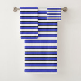 Indigo, White and Black Stripes Bath Towel Set