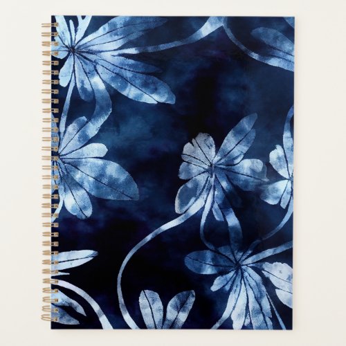 Indigo White Floral Shibori Tie dye Spiral Journal Planner