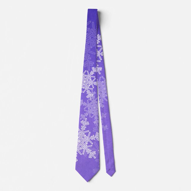 Indigo White Snowflakes Minimalist Christmas Neck Tie (Front)