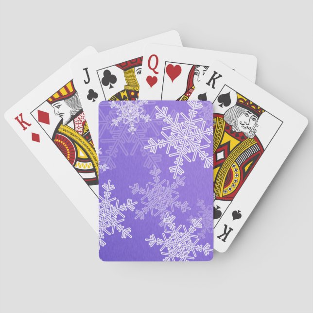 Indigo White Snowflakes Minimalist Christmas Poker Cards (Back)