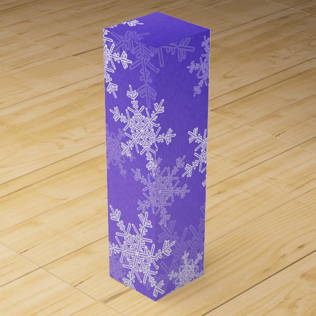 Indigo White Snowflakes Minimalist Christmas Wine Box (Front)