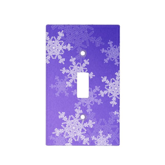 Indigo White Snowllakes Minimalist Christmas Light Switch Cover (Front)