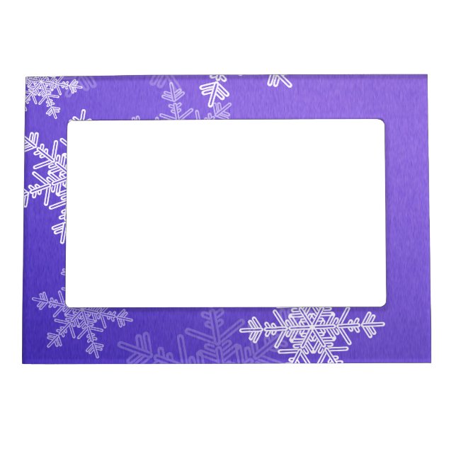 Indigo White Snowllakes Minimalist Christmas Magnetic Picture Frame (Front)