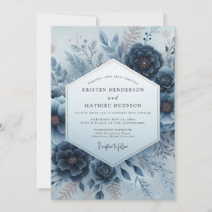 Indigo Wintry Flora Wedding Invitation