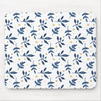 Indigo With Gold Faux Stars Mouse Pad by byDania at Zazzle