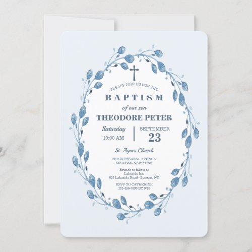 Indigo Wreath Religious Invitation