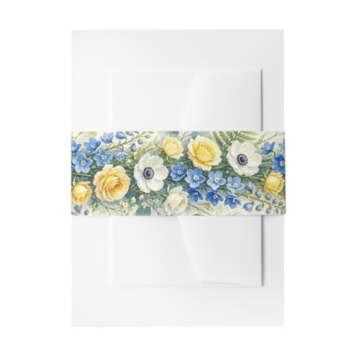 Indigo &amp; Yellow Bloom Invitation Belly Band