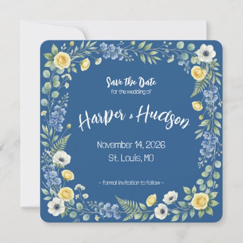 Indigo &amp; Yellow Bloom Save the Date