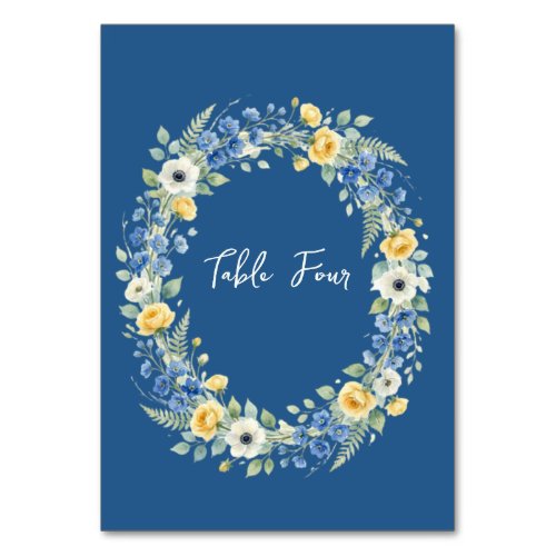 Indigo &amp; Yellow Bloom Table Number