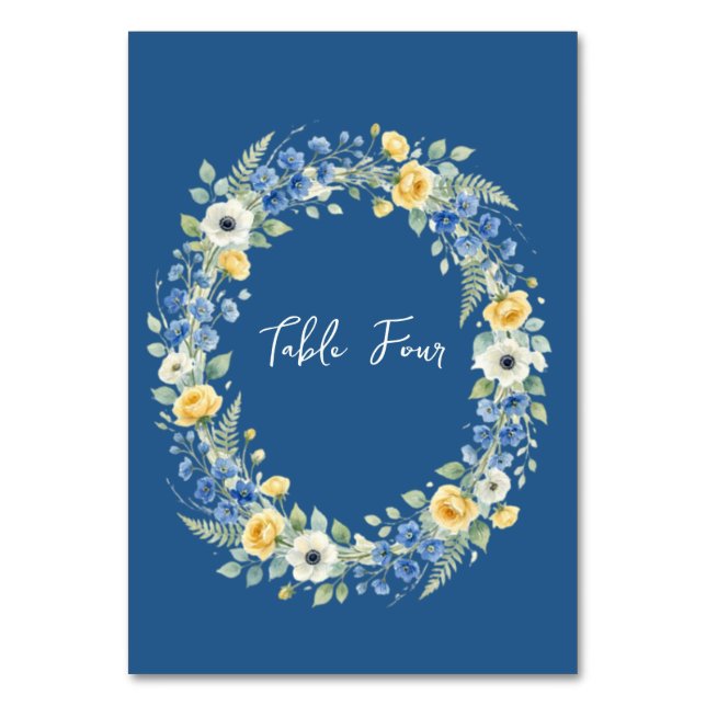 Indigo & Yellow Bloom Table Number (Front)