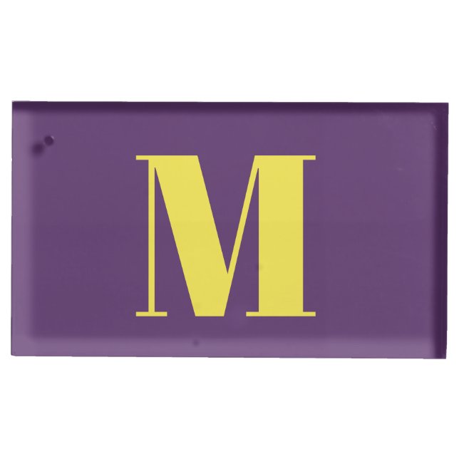 Indigo Yellow Initial Letter Monogram Modern Place Card Holder (Front)