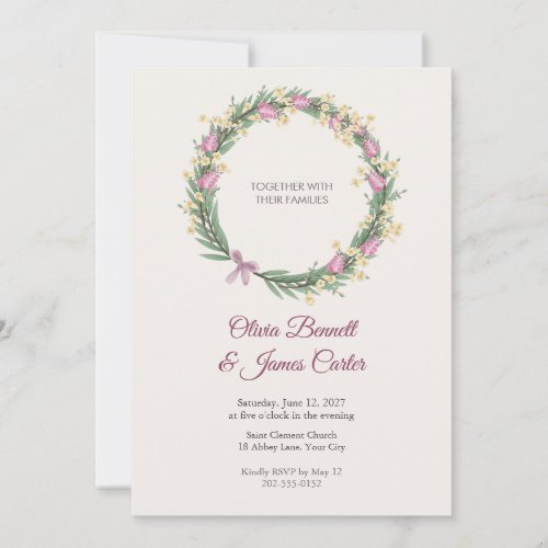 Indigofera Honey Bell Wreath Wedding Invitation