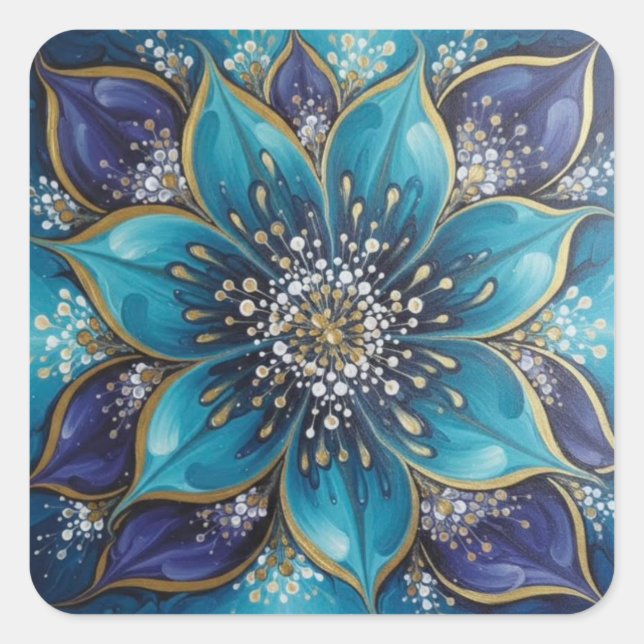 IndigoTealFloralMandala  Square Sticker (Front)