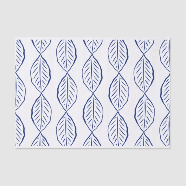 IndigoVine-Minimalist Leaf Pattern Indigo & White Tissue Paper (Front)