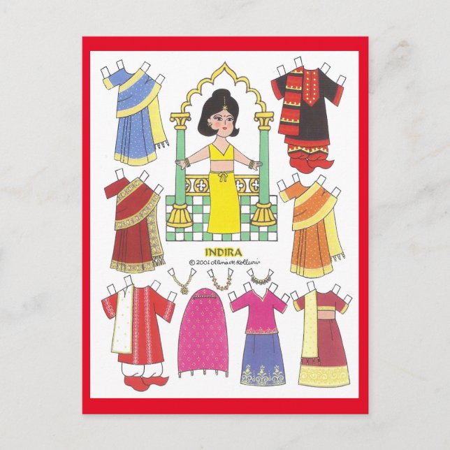 Indira, Sari Girl of India Paper Doll Postcard (Front)