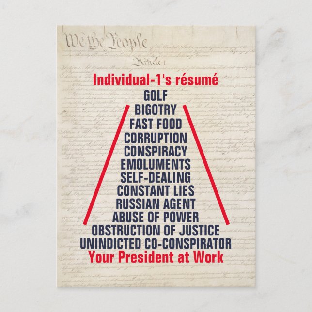 Individual-1 Trump Collusion Obstruction Jan 2019 Postcard (Front)