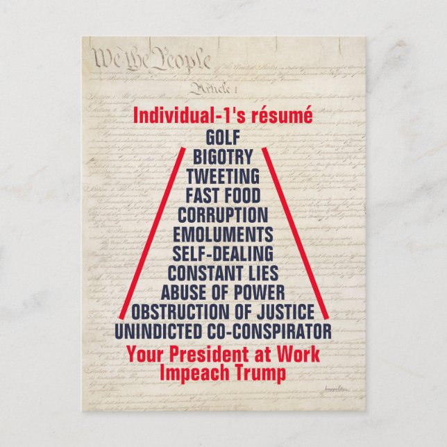 Individual-1 Trump Obstruction Lies May 2019 Postcard (Front)