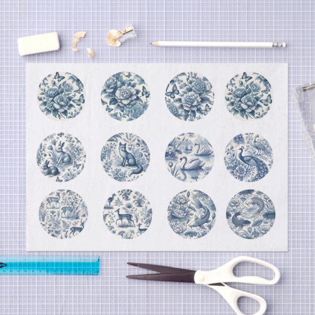 Individual Blue Chinoiserie Inspired Decoupage Tissue Paper (Craft)