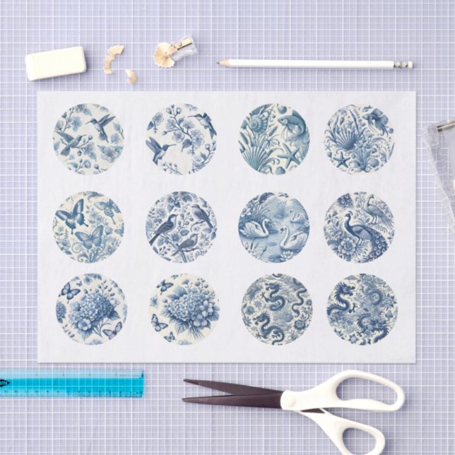 Individual Blue Chinoiserie Inspired Decoupage Tissue Paper (Craft)
