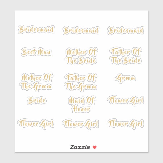 Individual Bridal Party Titles Gold Calligraphy Sticker (Sheet)