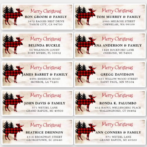Individual Christmas card mailing address labels