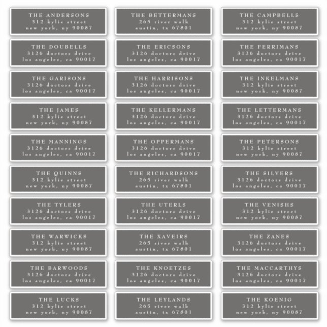 Individual Classic Dark Gray White Guest Address Sticker (Front)