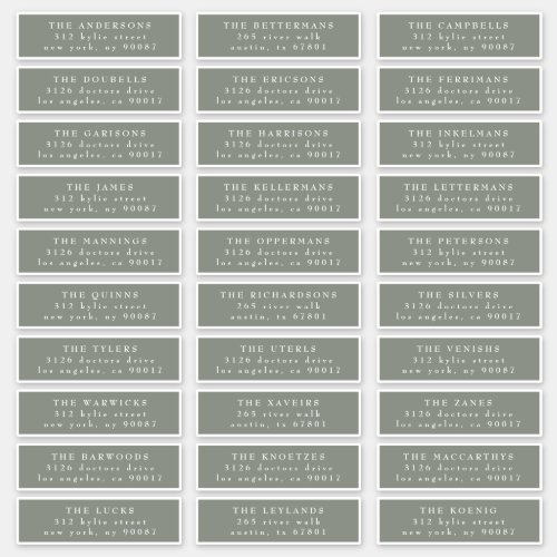 Individual Classic Sage Green White Guest Address Sticker