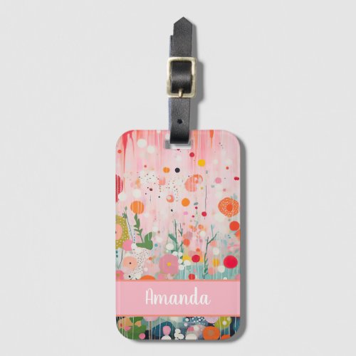 individual colorful flower acryl painting style luggage tag