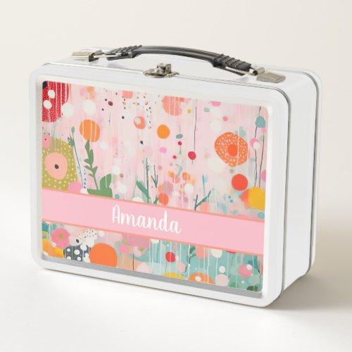 individual colorful flower acryl painting style metal lunch box
