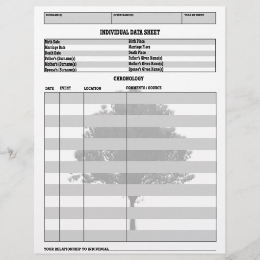 Individual Genealogy Record (Front)