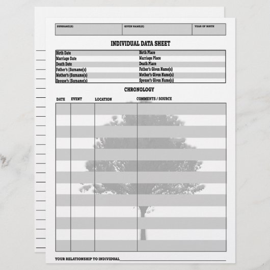 Individual Genealogy Record (Front/Back)