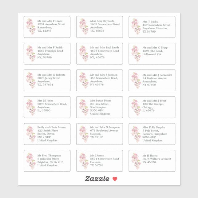 Individual Guest Name Address Spring Flowers Sticker (Sheet)
