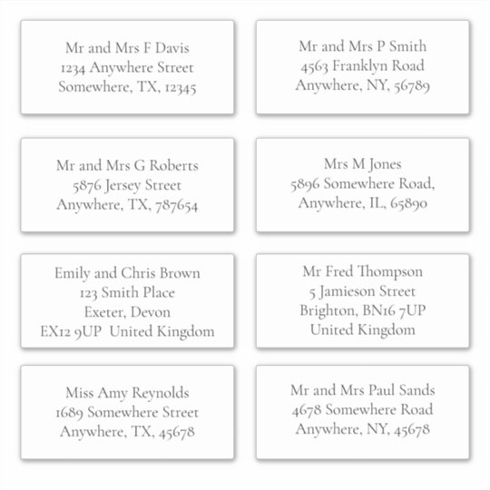 Individual Guest Names and Address Shipping Serif Sticker | Zazzle