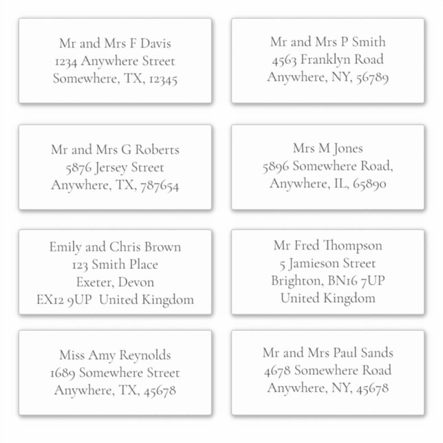 Individual Guest Names and Address Shipping Serif Sticker (Front)