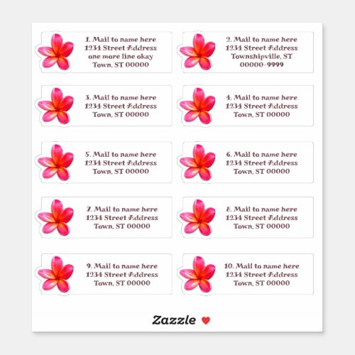 Individual Mailing Addresses Plumeria Flower Sticker