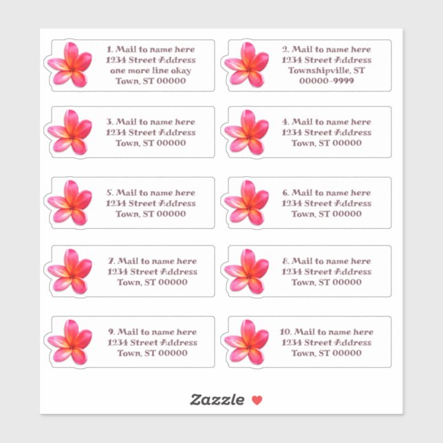 Individual Mailing Addresses Plumeria Flower Sticker (Sheet)