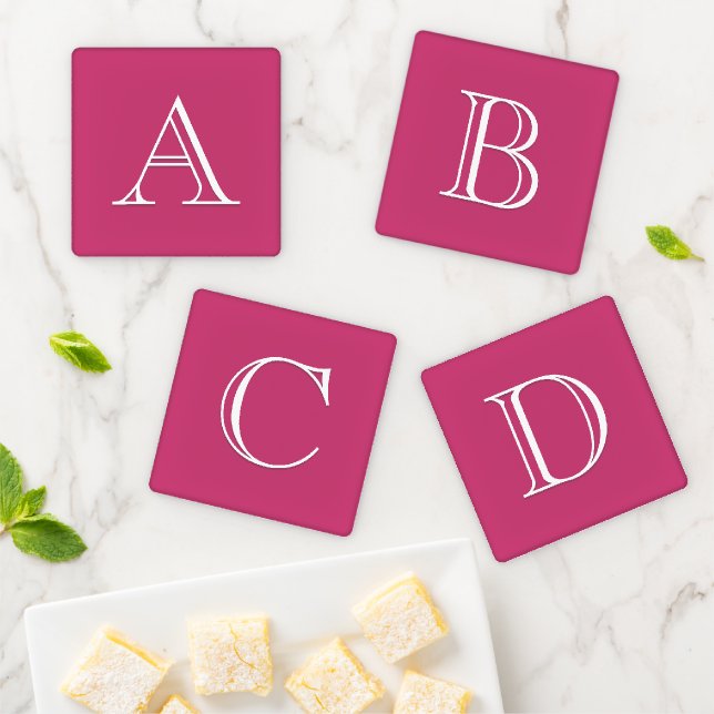 Individual Monogrammed Initials Bright Pink Coaster Set (In Situ)