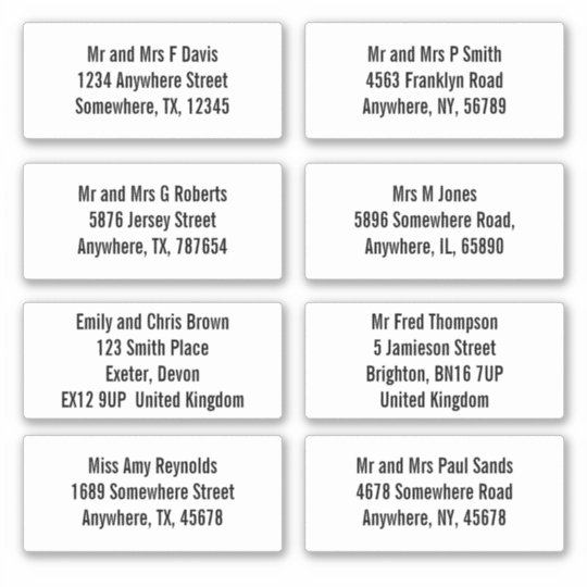 Individual Name and Address Sheet for Recipients Sticker | Zazzle.com