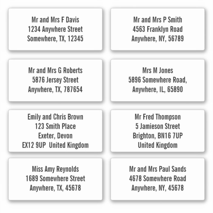 Individual Name and Address Sheet for Recipients Sticker | Zazzle.com