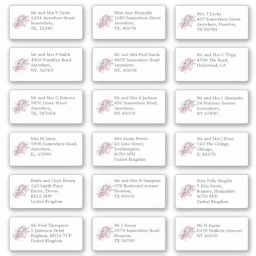 Individual Name and Address Wedding Guests Floral Sticker | Zazzle