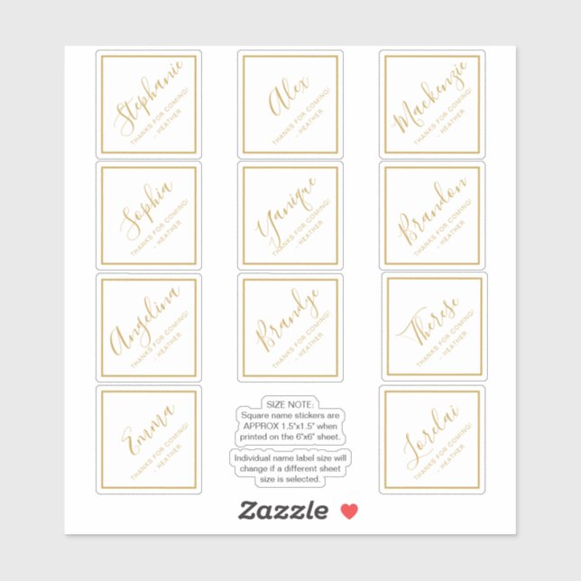 Individual Name Square Party Favor Box Sticker (Sheet)