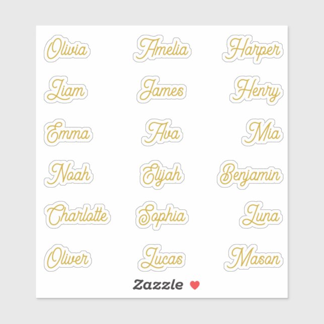 Individual Names Elegant Gold Calligraphy Script  Sticker (Sheet)