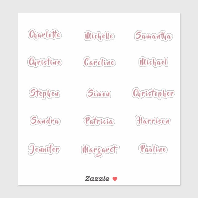 Individual Names Elegant Rose Gold Calligraphy Sticker (Sheet)