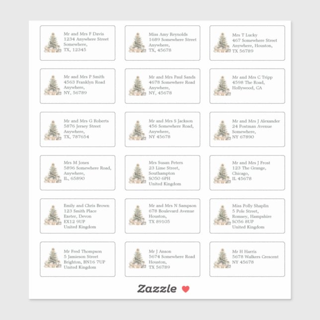Individual Recipient Name Address Christmas Tree Sticker (Sheet)