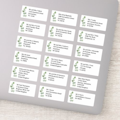 Individual Wedding Guest Name Address Eucalyptus Sticker