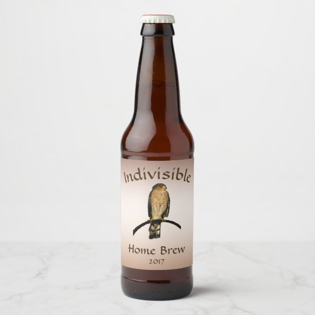 Indivisible Brown Hawk Bird Animal Beer Label (Front)